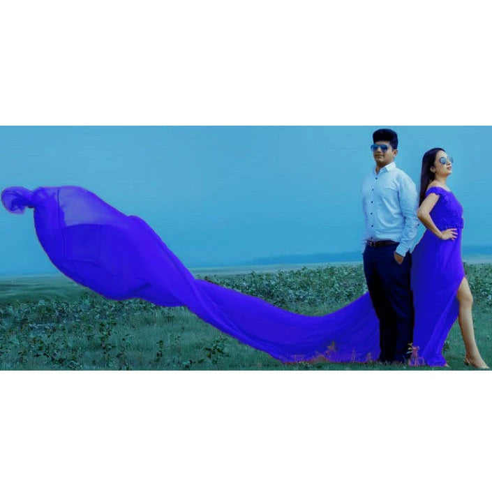 G302, Royal Blue Slit Cut Long Trail Prewedding Shoot Gown Size: All, Color: All