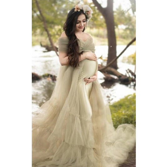 G55, Tea Green Ruffled Maternity Shoot  Gown, Size: All, Color: All