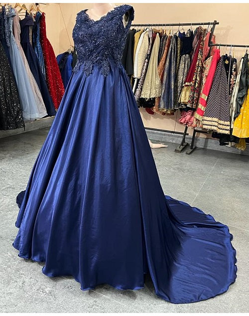 G332, Navy Blue Satin Off Shoulder Trail Ball gown Size: All, Color: All