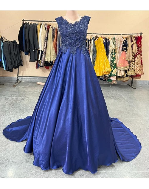 G332, Navy Blue Satin Off Shoulder Trail Ball gown Size: All, Color: All
