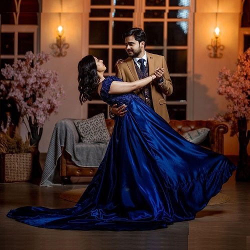 G332, Navy Blue Satin Off Shoulder Trail Ball gown Size: All, Color: All