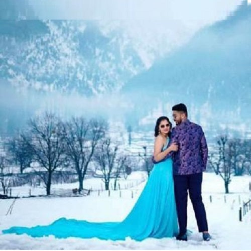 G175, Ocean Blue One Shoulder Prewedding Long Trail Gown, Size: All, Color: All
