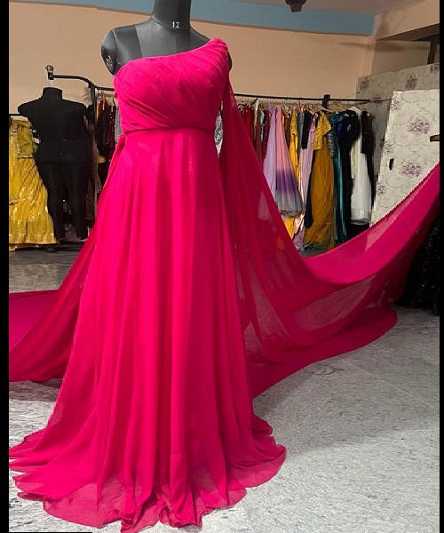 G775,Hot Pink One Shoulder Prewedding Shoot Long Trail Gown, Size: All, Color: All