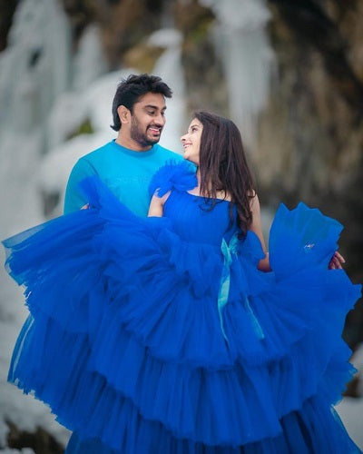 G328, RoyalBlue luxury Ruffle Long Trail Gown Size: All, Color: All