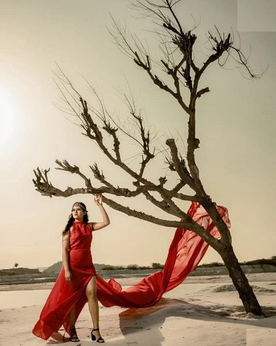 G285, Red slit cut infinity Maternity shoot trail Gown Size: All, Color: All