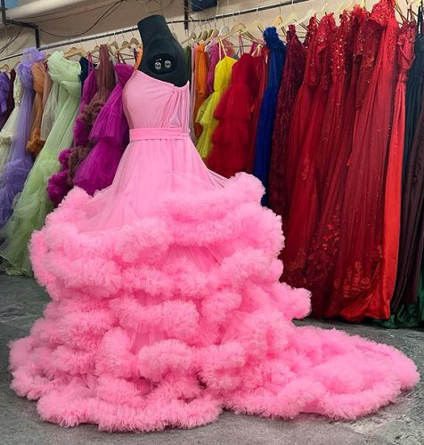 G1033, Hot Pink Puffy Cloud Shoot Trail Gown Size: All, Color: All