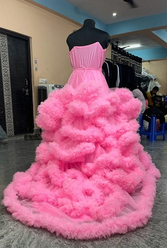 G1033, Hot Pink Puffy Cloud Shoot Trail Gown Size: All, Color: All