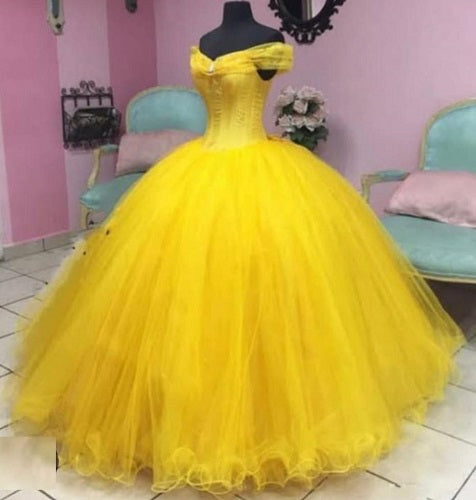 G738, Luxury Yellow Cindrella Princess Big Ball Gown, Size: All, Color: All