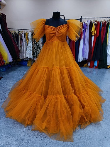 G354, Burnt Orange Frill Maternity Shoot Trail Gown, Size: All, Color: All