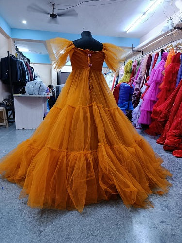 G354, Burnt Orange Frill Maternity Shoot Trail Gown, Size: All, Color: All