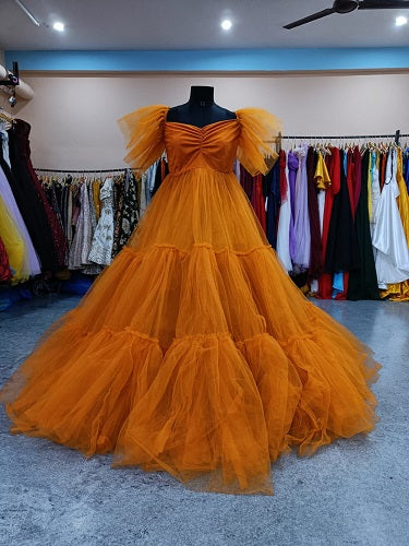 G354, Burnt Orange Frill Maternity Shoot Trail Gown, Size: All, Color: All