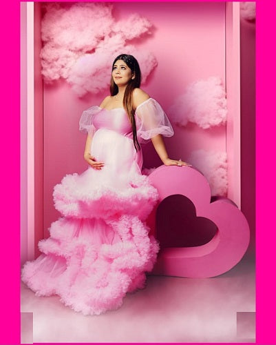 G1033, Hot Pink Puffy Cloud Shoot Trail Gown Size: All, Color: All
