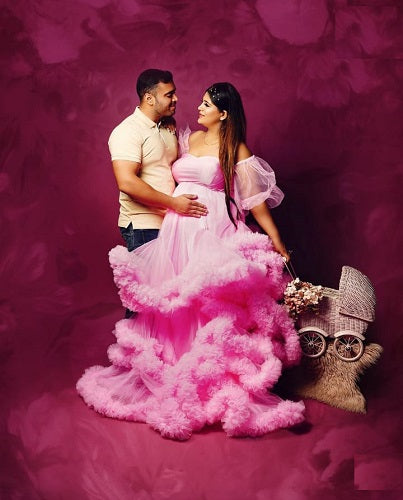 G1033, Hot Pink Puffy Cloud Shoot Trail Gown Size: All, Color: All
