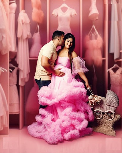 G1033, Hot Pink Puffy Cloud Shoot Trail Gown Size: All, Color: All