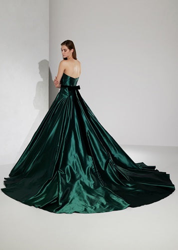 G988, Bottle Green Satin Shoot Long Trail Gown, Size: All, Color: All