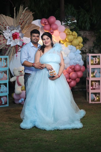 G119, Ice Blue One Shoulder Maternity Gown, Size: All, Color: All