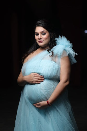 G119, Ice Blue One Shoulder Maternity Gown, Size: All, Color: All