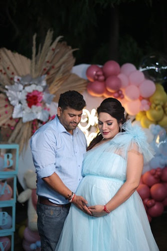 G119, Ice Blue One Shoulder Maternity Gown, Size: All, Color: All