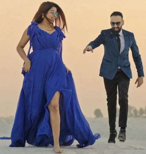G338, Royal Blue Slit Cut Long Trail Prewedding Shoot Gown Size: All, Color: All