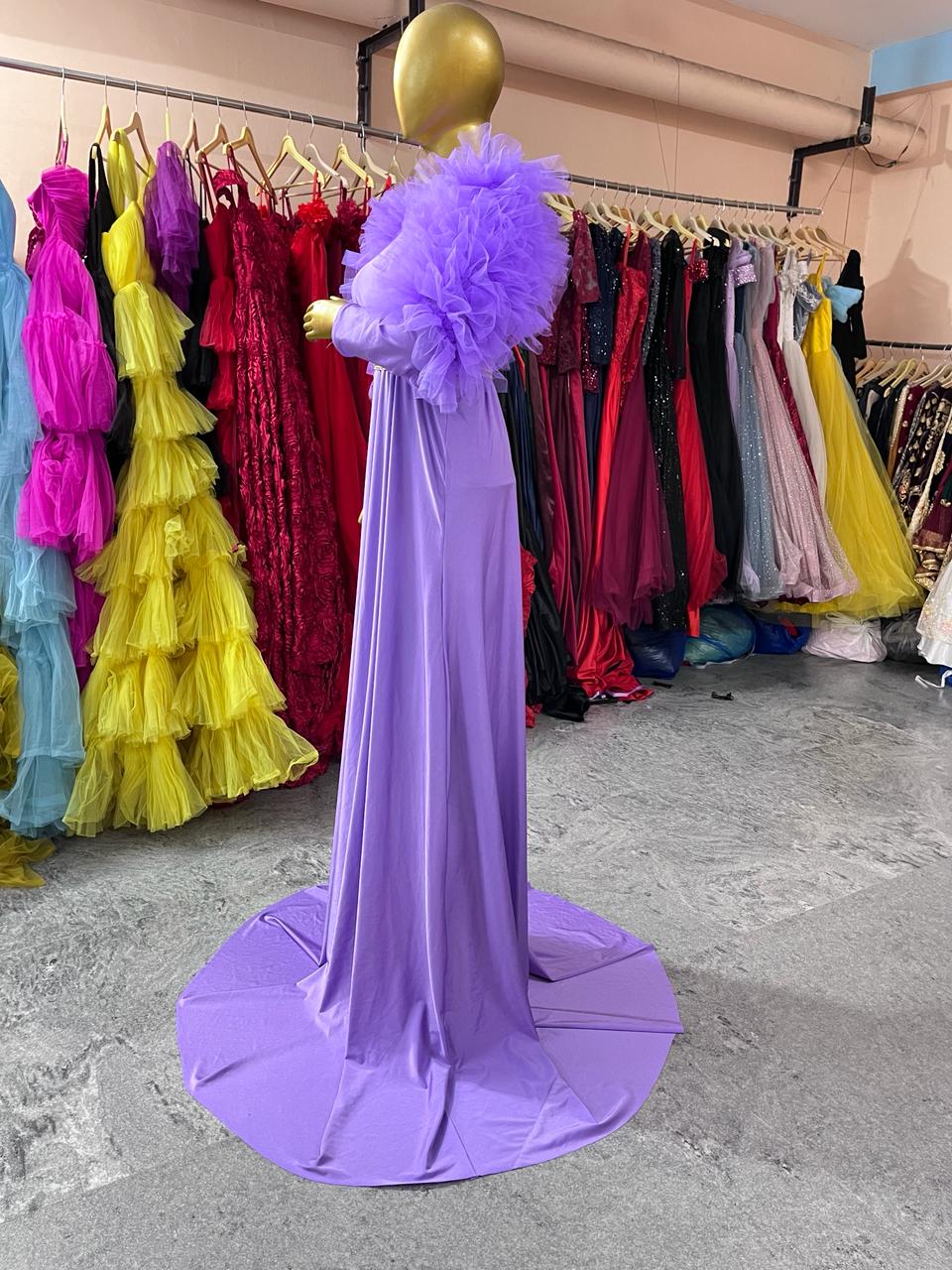 G3007,Lavender Body Fit Maternity Shoot Trail Gown, Size (All)pp