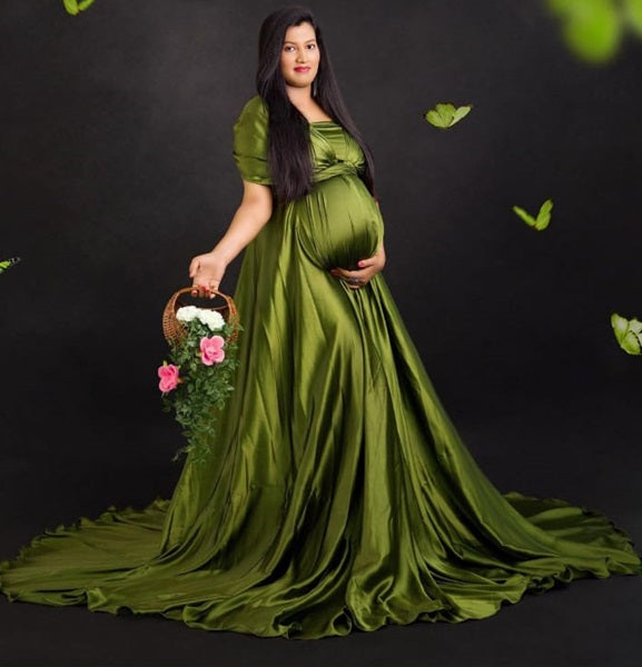 G3015, Kiwi Green Maternity Shoot Trail Gown, Size (All)pp