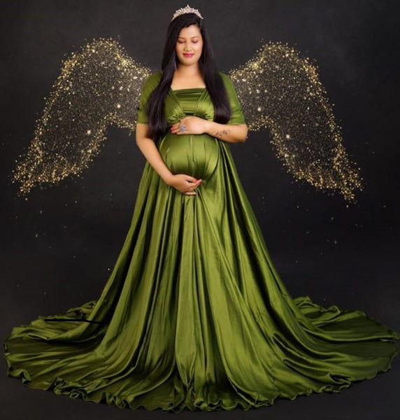 G3015, Kiwi Green Maternity Shoot Trail Gown, Size (All)pp