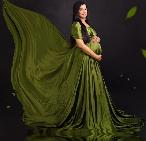 G3015, Kiwi Green Maternity Shoot Trail Gown, Size (All)pp