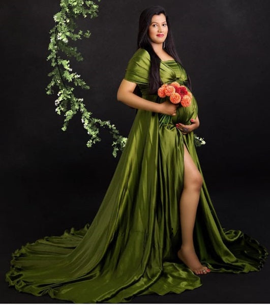 G3015, Kiwi Green Maternity Shoot Trail Gown, Size (All)pp