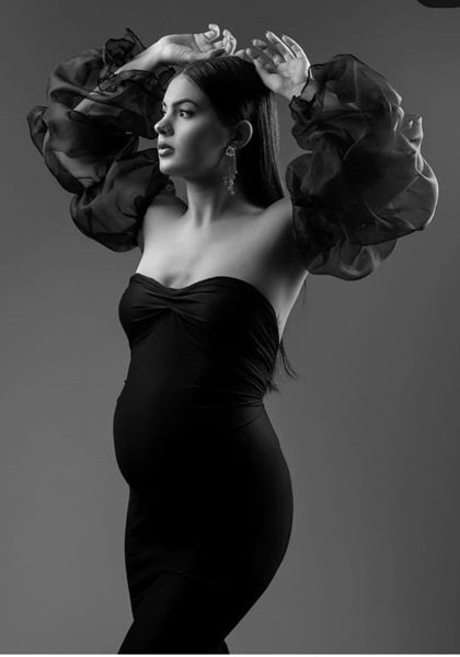 G3038, Black Maternity Shoot Trail Baby Shower Gown, Size(All)pp