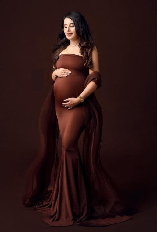 G3036,Brown Maternity Shoot Gown, Size (All)