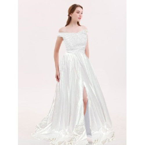 G731, White Slit Cut Evening Gown, Size: All, Color: All