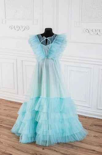 G933, Light Blue Ruffled Maternity Shoot Gown, Size: All, Color: All