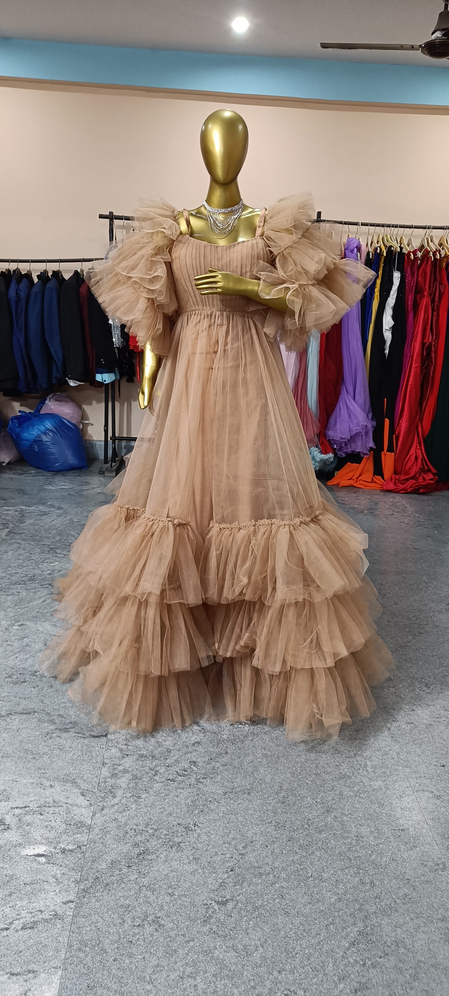 G1120 , Light brown Maternity Shoot Trail Gown, Size (All) pp