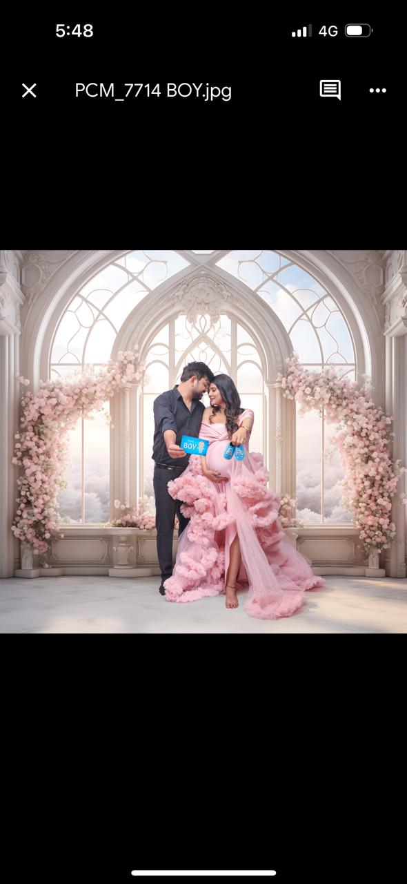 G2055, Pink Peach Luxury Ruffled maternity Shoot Trail Gown , (All Sizes)pp