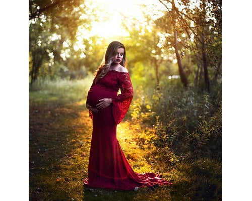 G208, Wine Os Full Sleeves Maternity Shoot Trail Baby Shower Lycra Body Fit Gown, Size: All, Color: All