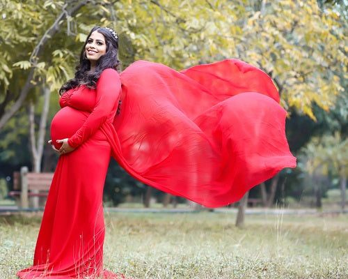 G44 ,Wine Maternity shoot Baby Shower Lycra Body Fit Gown, Size: All, Color: All