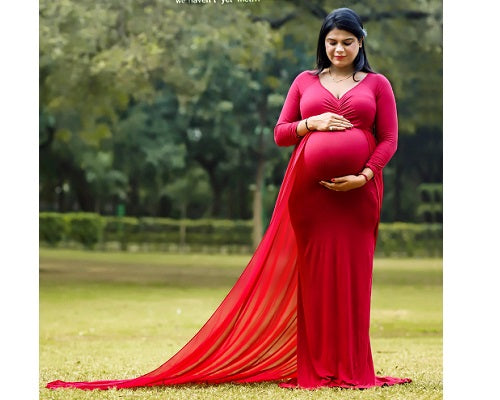 G44 ,Wine Maternity shoot Baby Shower Lycra Body Fit Gown, Size: All, Color: All