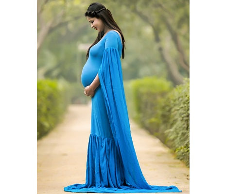 G207, Navy Blue Maternity Shoot Baby Shower Trail Lycra Fit Gown, Size: All, Color: All
