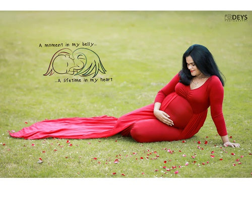G44 ,Wine Maternity shoot Baby Shower Lycra Body Fit Gown, Size: All, Color: All