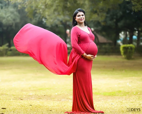 G44 ,Wine Maternity shoot Baby Shower Lycra Body Fit Gown, Size: All, Color: All