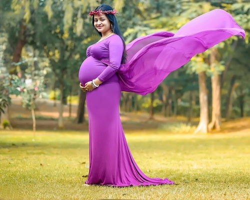 G41,Purple Maternity shoot Baby Shower Lycra Body Fit Gown, Size: All, Color: All