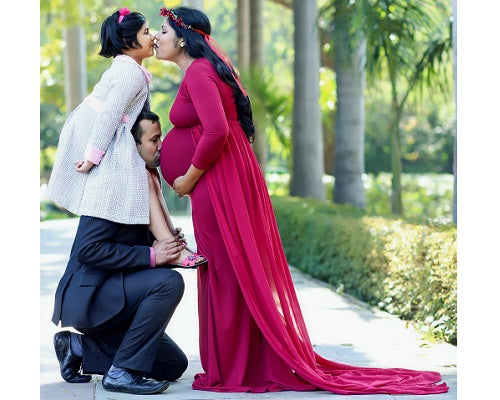 G44 ,Wine Maternity shoot Baby Shower Lycra Body Fit Gown, Size: All, Color: All