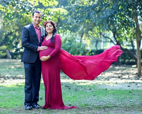 G44 ,Wine Maternity shoot Baby Shower Lycra Body Fit Gown, Size: All, Color: All