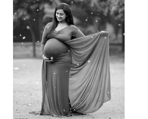 G41,Purple Maternity shoot Baby Shower Lycra Body Fit Gown, Size: All, Color: All