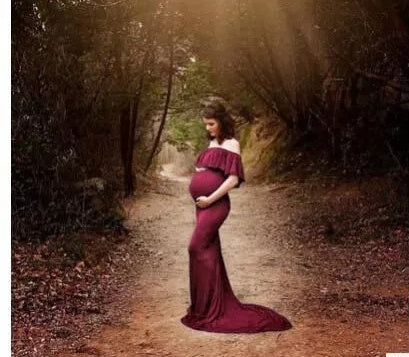 G42, Long Off Shoulder Wine Maternity shoot Baby Shower Lycra Body Fit Gown, Size: All, Color: All