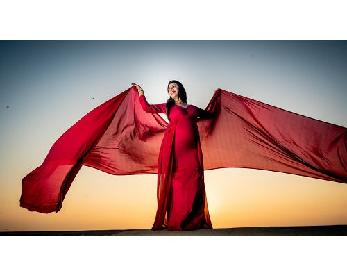 G44 ,Wine Maternity shoot Baby Shower Lycra Body Fit Gown, Size: All, Color: All