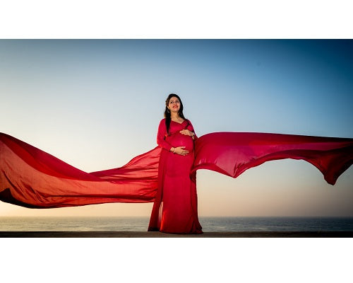 G44 ,Wine Maternity shoot Baby Shower Lycra Body Fit Gown, Size: All, Color: All