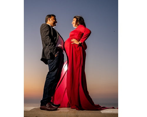 G44 ,Wine Maternity shoot Baby Shower Lycra Body Fit Gown, Size: All, Color: All