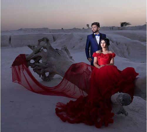 G137, Luxury Red Puffy Cloud Trail Ball Gown, Size: All, Color: All