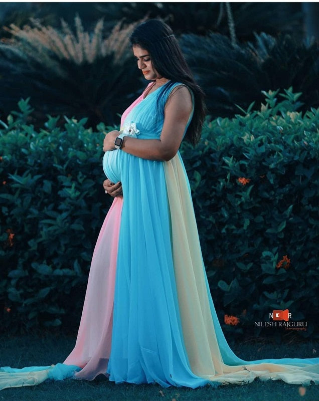 G349, Multi Colour Maternity Shoot Trail Gown, Size: All, Color: All